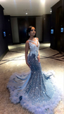 Luxurious Sequins Satin Splicing Mermaid Prom Dress Evening Dress HZ1023