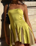 Yellow A Line Halter Chiffon Satin Mini Homecoming Dress HZ1023