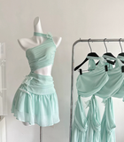 Mint Green A Line Halter Flower Chiffon Short Homecoming Dress Cocktail Dress HZ1023