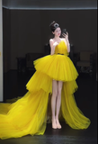 Cute A Line Strapless Layered Yellow Tulle Party Dress Birthday Dress HZ1023
