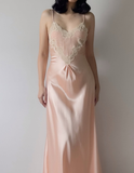 Elegant A Line Spaghetti Straps Lace Light Pink Satin Prom Dress Evening Dress HZ1023