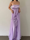 Lilac A Line Spaghetti Strap Satin Tulle Long Prom Dress Evening Dress HZ1023