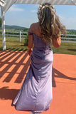 Purple Mermaid Off-the-shoulder Velvet Long Corset Prom Dress with Slit HZ1023