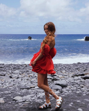Charming Red A Line Puff Layered Chiffon Short Homecoming Dress Vacation Dress HZ1023