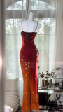 Exquisite Burgundy Orange Floral Beaded Ball Gown Long Chiffon Date Dress Evening Dress HZ1023