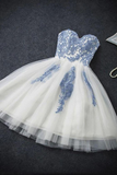 A-line Blue Sweetheart Strapless Appliques Homecoming Dresses HZ1023
