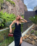 Spaghetti Straps Navy Blue Long Prom Dress Evening Dress HZ1023