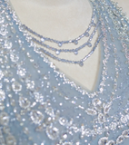 Dreamy Baby Blue A Line Halter Sequin Beaded Tulle Long Prom Dress Party Dress HZ1023