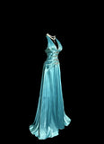 Vintage A line Halter Blue 1950s Retro Classy Satin Long Prom Dresses Party Dress 21st Birthday Outfits Graduation Dresses HZ1023