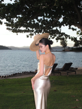 Silver Grey Sheath Strapless Satin Long Prom Dress Formal Gown Party Dress HZ1023