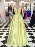 Yellow satin long prom dress yellow formal dress HZ1023