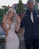 Shining Silver Mermaid Long Sleeves Prom Dress HZ1023