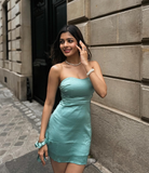 Turquoise A Line Sweetheart Neck Satin Short Homecoming Dress HZ1023