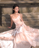 Unique Light Pink A Line Strapless Organza Long Prom Dress 16th Birthday Dress HZ1023