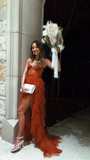 Elegant Rust Tiered Ruffles Tulle Prom Dress HZ1023