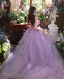 Purple Ball Gown Strapless Corset Floral Tulle Prom Dress 16th Birthday Dress HZ1023