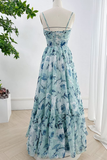 Spaghetti Straps Corset Floral Chiffon Tiered Prom Dress HZ1023