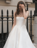 Elegant Ball Gown Strapless White Satin Wedding Dress HZ1023