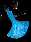 Stunning Mermaid Halter Beaded Sequin Blue Lace Satin Long Prom Dress Party Dress HZ1023