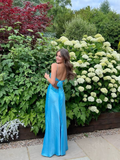Blue Backless Mermaid Satin Long Evening Prom Dress HZ1023