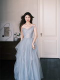 Elegant A Line Sweetheart Neck Beaded Tulle Prom Dress Party Dresses HZ1023