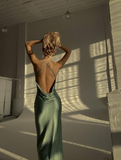 Sexy Backless Green Prom Dress Sheath Long Evening Dress HZ1023
