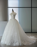 Elegant A Line Off the Shoulder Appliques Tulle Ball Gown Wedding Dress HZ1023