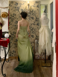 Vintage Green Ombre A Line Spaghetti Straps Beaded Satin Prom Dress 16th Birthday Dress HZ1023