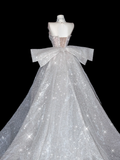 Exquisite Dreamy Mermaid Beaded Pearl Sequin White Tulle Prom Dress Party Dress with Slit HZ1023