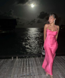 Sexy Halter Pink Satin Prom Dress Evening Gown HZ1023