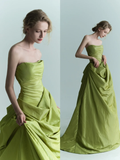 Charming Green Ball Gown Strapless Pleated Satin Prom Dress Formal Gown HZ1023