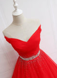 Beautiful Red Tulle Off Shoulder Long Formal Gown Red Sweet 16 Dresses HZ1023