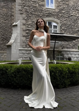 Classy Mermaid Sweetheart Neck White Satin Long Prom Dress Wedding Dress HZ1023
