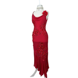 Spaghetti Straps Red Chiffon Applique Mermaid Prom Dress Evening Gown HZ1023