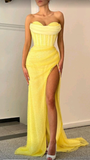 Strapless Yellow High Slit Sequins Prom DressFormal Evening Dress HZ1023