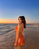 Sexy Sheath Halter Orange Sequin Backless Short Homecoming Dress Evening Dress HZ1023