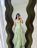 Gentle A Line Spaghetti Strap Green Chiffon Long Prom Dress Evening Dress HZ1023