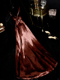 Sexy A Line Straps V Neck Brown Satin Long Party Dress Evening Dress HZ1023
