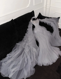 Romantic A Line Strapless Beaded Ruffle Grey Tulle Party Dress Evening Dress HZ1023