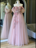 Off The Shoulder Tulle Applique Long Prom Dress Fairy Evening Dress HZ1023