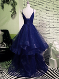 Sparkly Navy Blue Tulle Long Prom Dress Evening Dress HZ1023