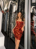 Sexy Sheath Spaghetti Strap Red Sequin Short Homecoming Dress Birthday Dress HZ1023