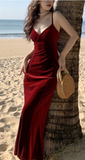 Elegant Sweetheart Spaghetti Straps Long Evening Dress Velvet Prom Dress HZ1023