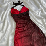 Elegant Halter Straps Ombre Burgundy Long Chiffon Prom Dress HZ1023
