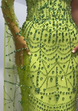 Green Sheath Strapless Rhinestone Tulle Prom Dress Evening Dress HZ1023