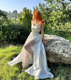 Charming A Line Strapless White Lace Satin Prom Dress Evening Dress HZ1023