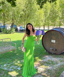 Stunning Sheath Strapless Green Satin Long Prom Dress Evening Dress HZ1023