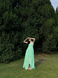 Romantic A Line Sweetheart Neck Ruffle Green Chiffon Party Dress Birthday Dress HZ1023