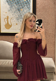 Burgundy A Line Long Sleeve Chiffon Short Homecoming Dress Cocktail Dress HZ1023