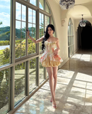 Golden A Line Sweetheart Neck Lace Satin Short Prom Dress Homecoming Dress HZ1023